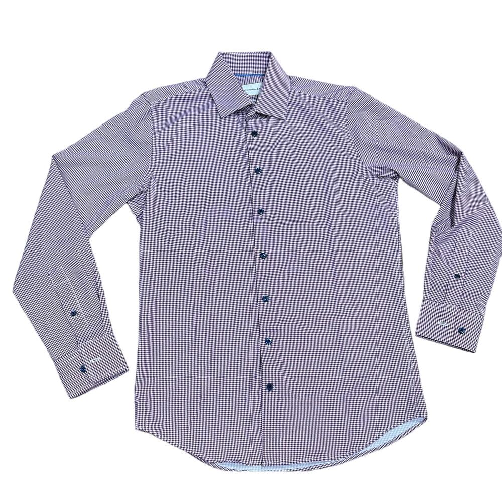 Christian Lacroix Button-Down L/S Burgundy/Purple Houndstooth Shirt Size Small